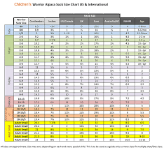 warrior alpaca sock size chart u s and international