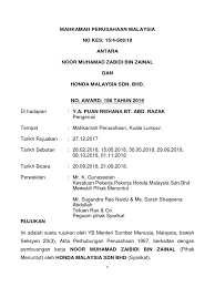 Mahkamah perusahaan malaysia, tingkat 14, wisma perkeso, no.155, jalan tun razak, 50400 kuala lumpur, malaysia. Award 28961