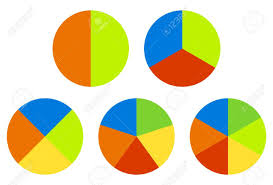 set pie charts graphs in 2 3 4 5 6 segments segmented circles