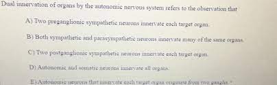 Solved Dual Innervation Of Organs By The Autonomic Nervous Chegg Com