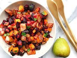 Ginger Roasted Beets Sweet Potatoes And Pears The Pear Dish