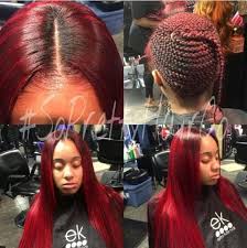 Straight black hair with red highlights. Middle Part Bridal Hair Inspiration Hair Looks Hair Styles