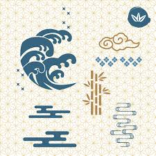 Japanese Icons And Pattern Background Wave Cloud Bamboo Symbol In 2020 Japanese Icon Japanese Patterns Japan Illustration