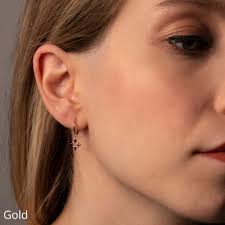 Starburst Dangle Hoop Earrings: Sterling Silver Minimalist Huggie