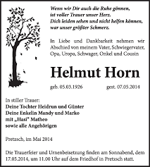 Traueranzeigen von Helmut Horn