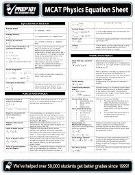 Mcat Physics Equation Sheet Prep 101 Physics Mcat Physics Formulas