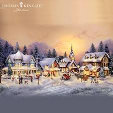 Cast from textured resin these highly detailed pieces features snow covered details with predominant victorian style architecture, these pieces were hand sculpted. Thomas Kinkades Collectible Village Christmas Collection