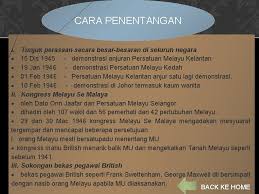 Malayan union tidak bertujuan untuk menjajah tanah melayu kerana british komited dengan piagam atlantik 1945. Menu Utama Tindakan Orang Melayu Terhadap Malayan Union