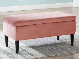Banquette coffre velours noir veron. Banc Coffre De Rangement En Velours Coloris Rose Buren