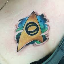 Randy good of good's candy shop in anderson, in; Awesome Colored Star Trek Tattoo On Chest For Men