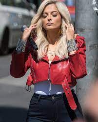 Bebe Rexha The Way I Are Red Leather Jacket Top Celebs Jackets Leather Jacket Bebe Rexha Red Leather Jacket
