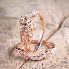 2pcs Ring Set 18k Rose Gold Filled White Topaz Wedding Engagement Size 5 10 Wedding Rings Engagement Wedding Ring Sets Custom Wedding Rings
