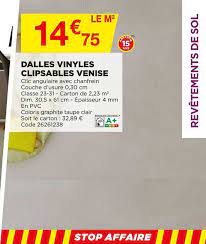 Plaque de liège naturel poncée dense isolante. Offre Dalles Vinyles Clipsables Venise Chez Bricomarche