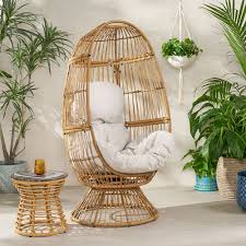 adaline outdoor wicker swivel egg chair with cushion light brown beige walmart com egg chair wicker peacock chair hanging chair