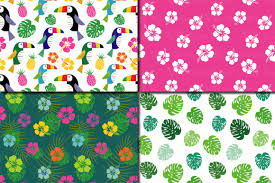 What can i use to make paper flowers? Tropical Digital Paper With Hibiscus Flower Toucan Pineapple And Palm Leaves Cute Summer Seamless Patterns Tropical Backgrounds Graphic By Vr Digital Design Creative Fabrica