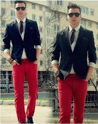 Black And Red Jeans Men Red Pants Crisp White Shirt And Black Blazer Red Pants Men Red Pants Black And White Man