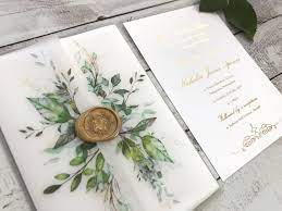 Foiled Wedding Invites With Efficient Foliage Design Vellum Cover Platinum Wax S Convite De Casamento Convite De Casamento Rustico Identidade Visual Casamento