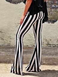 Black And White Striped Flare Pants Outfit Striped Bell Bottom Casual Pants Striped Flare Pants Casual Stripes Silk Casual Pants