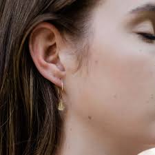 Raw Citrine Gemstone Dangle Hoop Earrings Luna Tide