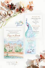 Getting Married In India This Destination Wedding Invitation Features A Painting Of T Wedding Invitations Hand Painted Wedding Handpainted Wedding Invitations