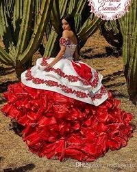 Ruffled Floral Charro Quinceanera Dresses 2020 Off Shoulder Puffy Skirt Lace Embr Charro Quinceanera Dresses Mexican Quinceanera Dresses 15 Dresses Quinceanera