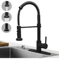 Wowow black bathroom faucet stainless steel bar faucet single handle bar sink faucets high arc lavatory sink faucet mixer small kitchen tap faucet with supply hoses 4.6 out of 5 stars 118 $43.99 $ 43. Hoimpro High Arc Matte Black Spring Kitchen Faucet With Pull Down Sprayer Rv Paint Black Kitchen Sink Faucet With Pull Out Sprayer 3 F