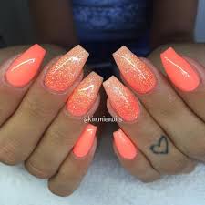 Image discovered by brandy lopez. Color Not Shape Coral Nails With Design Coral Nails Coffin Nails Glitter