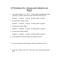 Cp Worksheet Charges And Coulomb S Law