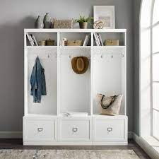 Crosley Furniture Harper White Hall Tree 3 Piece Kf31008wh Small Storage Basket Hall Tree Hanging Storage