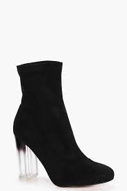 Black Boots With Clear Heel Wide Fit Clear Heel Sock Boots Boohoo Canada Clear Heels Clear Heel Boots Socks And Heels