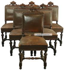 Set Of 6 Antique French Renaissance Dining Chairs Oak Leather 1900s France Antique Dining Chairs Dining Chairs Leather Chair