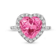 Lab Created Heart Shaped Pink Sapphire Frame Ring In 10k White Gold With White Sapphire And Pink Heart Rings Heart Shaped Engagement Rings Heart Wedding Rings