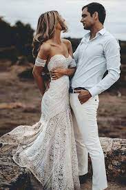 Sweep Train Mermaid Lace Strapless Sweetheart Backless Wedding Dress Country Style Wedding Dresses Lace Beach Wedding Dress Boho Wedding Dress Lace