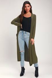 Brody Olive Green Ribbed Duster Cardigan Sweater Duster Cardigan Outfit Long Green Sweater Olive Green Sweater Outfit