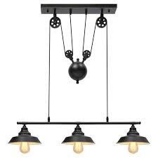 Pulley Pendant Light 3 Light Ceiling Chandelier Kitchen Island Light Adjustable Industrial Farmhouse Lights Fixture E26 Bulb For Kitchen Restaurant Bar Home Decor Walmart Com Walmart Com