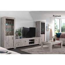 A vendre :ensemble meuble tv noir/marron foncé : Ensemble Meuble Tv L214cm 2 Vitrines 1 Porte Led Inclus Table Basse Lublin Pas Cher A Prix Auchan