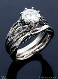 Embracing Tree Branch Bridal Set In 14k Natural White Gold Branches Climb Up Wedding Rings Solitaire Branch Engagement Ring Gemstone Diamond Engagement Rings