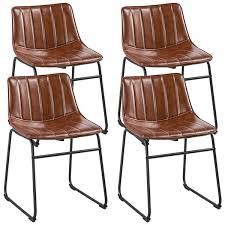 The curved back and flared legs will bring a modern touch to your existing furnishings. Smilemart Industrial Dining Chairs Faux Leather Armless Chairs With Metal Legs And Upholstered Seat Set Of 4 Brown Walmart Com Walmart Com