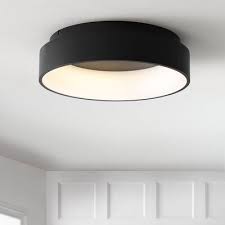 The shade is made from white frosted glass, and hangs from a metal rod satin brass finish and a black marble base. Orren Ellis Calfee Led Flush Mount Fixture Finish Black Kitchen Ceiling Lights Bedroom Ceiling Light Light Fixtures Flush Mount