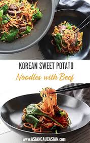 Korean Sweet Potato Noodles With Beef Asian Caucasian Food Blog Recipe Korean Sweet Potato Healthy Asian Recipes Sweet Potato Noodles