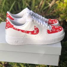 Full Red Lv Custom Af1s White Nike Shoes Custom Nike Shoes Jordan Shoes Girls