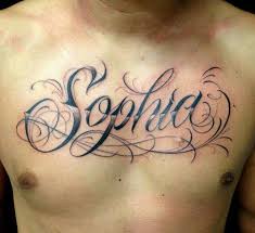 Sophia Name Tattoo On Man Chest Tattoo Lettering Chest Tattoo Men Chest Tattoos For Women