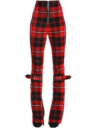 Black And Red Checkered Pants Dilara Findikoglu Manson S Plaid Wool Pants W Belts Black Red Dilarafindikoglu Cloth Pants Red High Waisted Pants Red Plaid Pants Wool Plaid