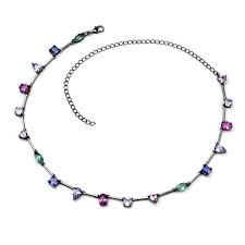 Colar feminino confeccionado em metal. Choker Em Prata 925 Pedras Coloridas Rodio Negro Millia Acessorios Colares Millia Brincos Chokers Colares Pulseiras Aneis E Acessorios De Luxo Colares
