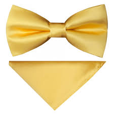 Pre Tied Gold Satin Boys Bow Tie And Pocket Square Set