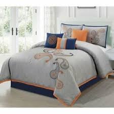 (i love quilts with solid fabrics.) i started with 50 white and 50 gray 5 inch blocks. Full Queen Cal King Bed Gray Navy Orange Paisley Embroidered 7 Pc Comforter Set Ebay