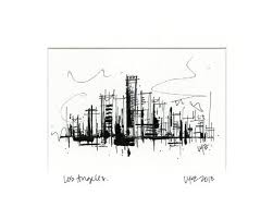 Black And White Skyline Drawing Los Angeles Skyline Black White Ink Sketch With Acrylic Paint Accent On Canvas Paper Ink Sketch Los Angeles Skyline White Ink