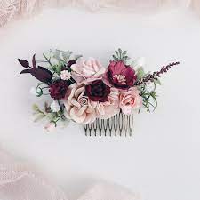 Excited To Share This Item From My Shop Wedding Flower Hair Comb Burgundy Flower Hair Comb Acc Wedding Flower Hair Comb Wedding Hair Flowers Flowers In Hair