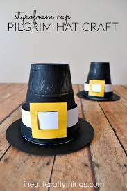 Styrofoam Cup Pilgrim Hat Kid Craft Thanksgiving Crafts For Kids Pilgrim Crafts Thanksgiving Crafts