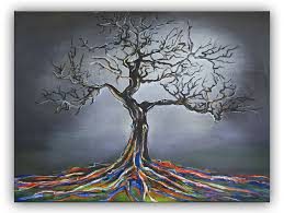 Jeder baumstamm ist ein unikat. Mystischer Baum Gemalt Grau Mit Wuzeln Wunderbaum Baum Wurzeln Gemalt Abstrakt Baum Malen Malerei Moderne Malerei